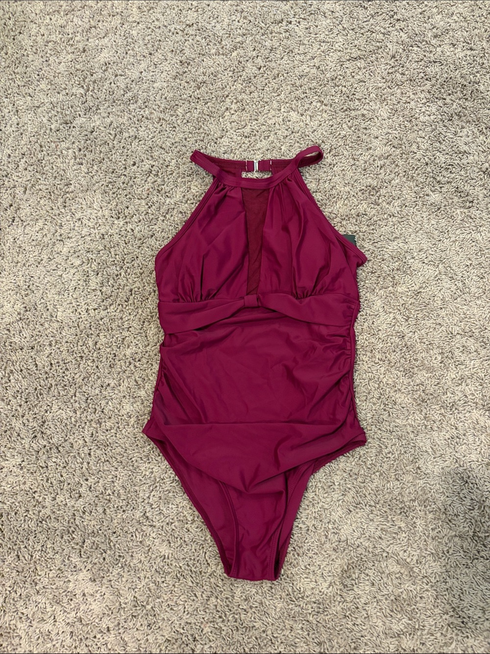 High-Neck Magenta One-Piece Swimsuit with Front Mesh